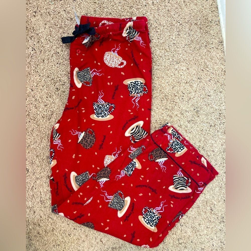 Adonna coffee cup cotton flannel pj bottoms w/elastic drawstring waist